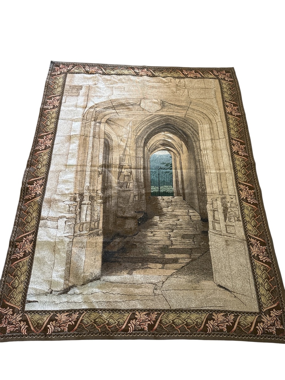 Large Decorative Archway Tapestry Wall Hanging in Brown and Cream